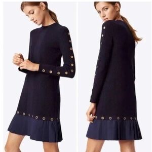 Tory Burch Wool Shiloh Sweater Dress - Long Sleeve Navy Blue Size M